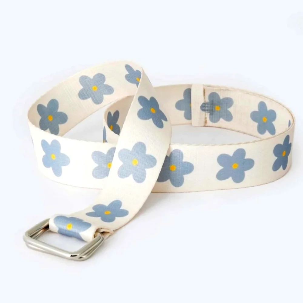 3/$30 Blue Daisy Floral Canvas D-Ring Belt Adjustable Cottagecore Boho
